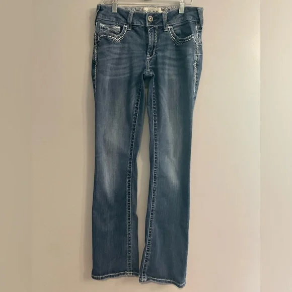 Ariat Women's REAL Mid Rise Stretch Entwined Boot Cut Western Denim Jeans - Picture 3 of 13